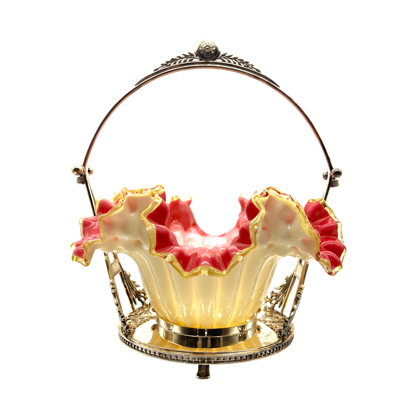 Opalescent Elegance: Cranberry Cased Glass Bridal Basket