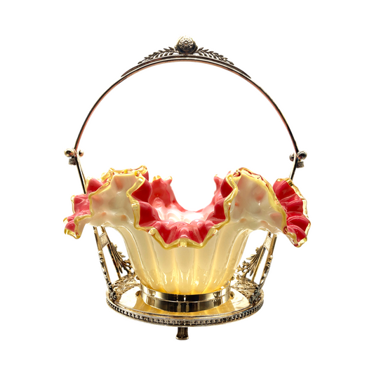Opalescent Elegance: Cranberry Cased Glass Bridal Basket