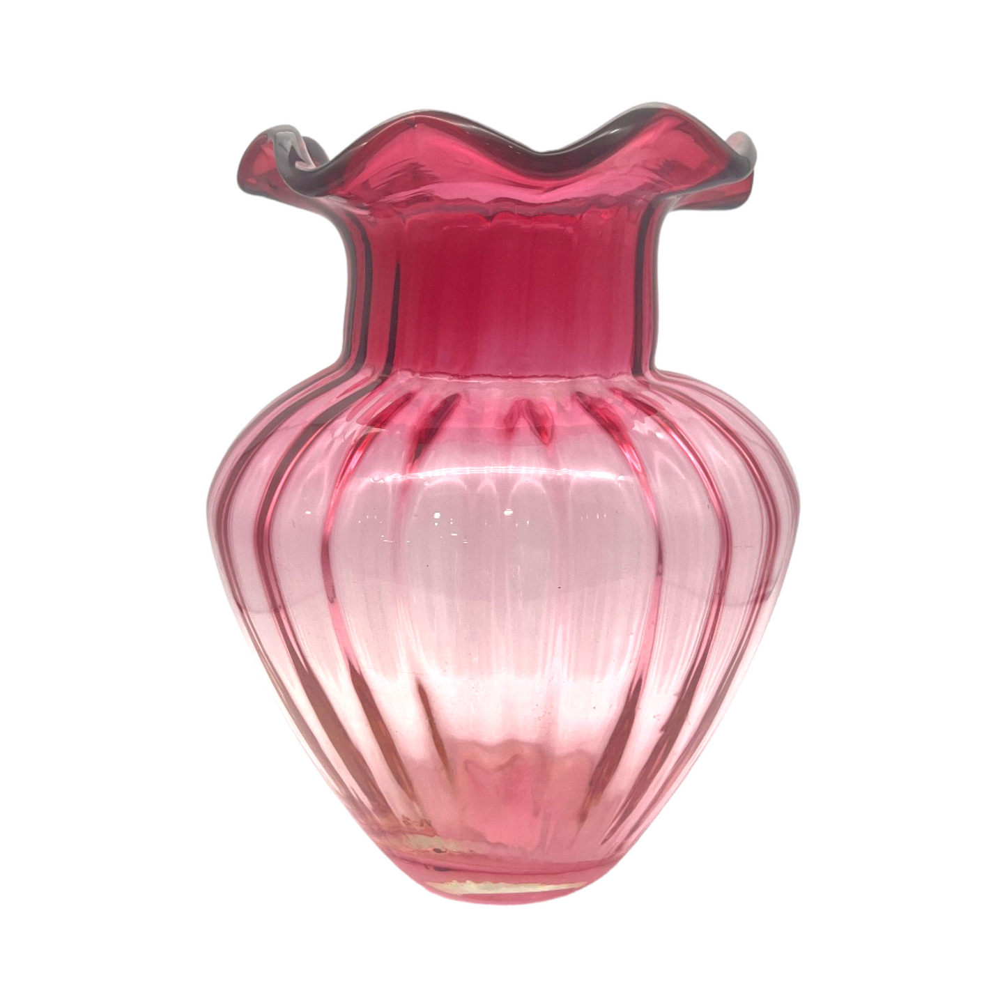 Pilgrim Glass - Cranberry Ruffle Edge Vase - Vintage - 9.5"