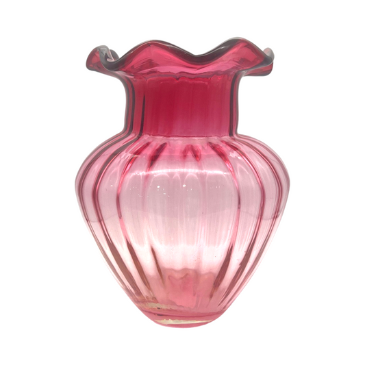 Pilgrim Glass - Cranberry Ruffle Edge Vase - Vintage - 9.5"