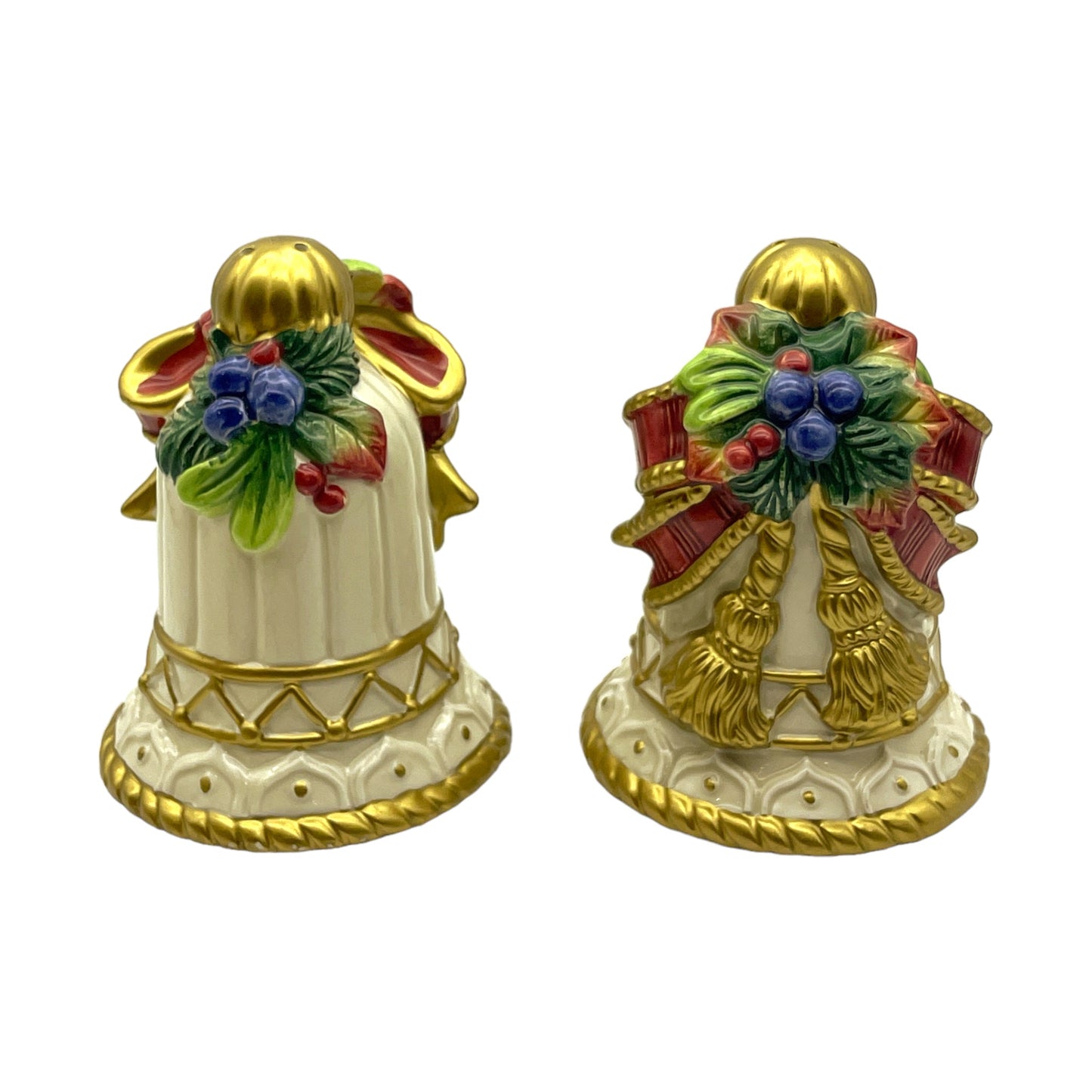 Fitz & Floyd - Christmas Bell Bow Fruit Salt & Pepper Shaker - 4"
