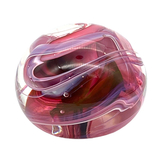 Free State Art Glass - Red Swirl Paperweight - Signed 1998 - 2.5"