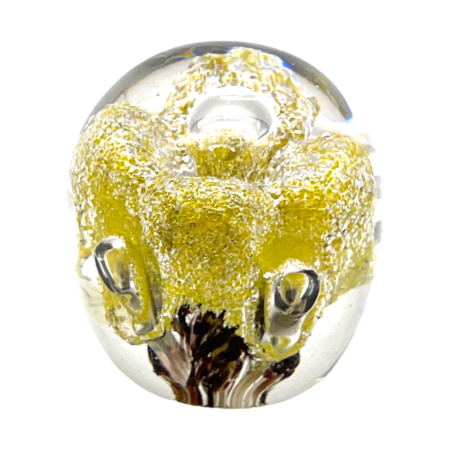 Murano Art Glass - Gold & Bubble Paperweight - 3.5"