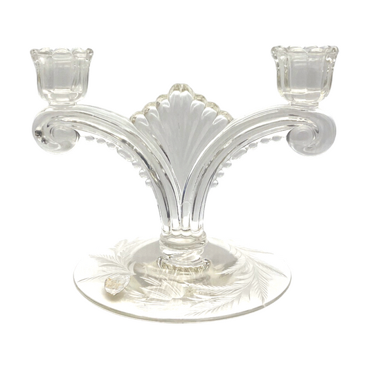 Tiffin-Franciscan - Double Light Candle Holder With Etched Base - Vintage - 5.75"