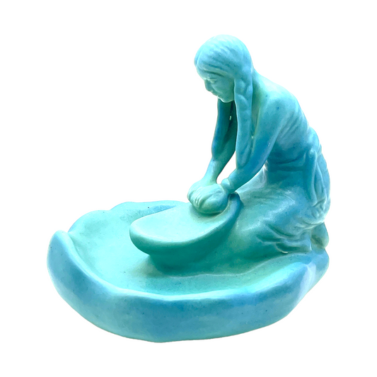 Van Briggle Potter - Ming Blue Indian Girl Grinding Corn - Vintage - Mint - 6"