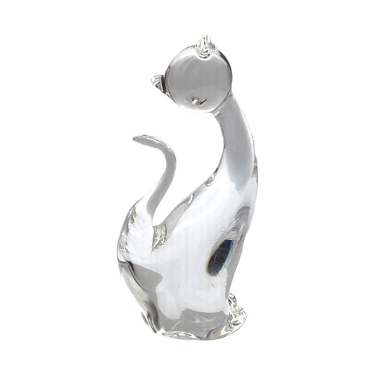 Vintage Elegance: Majestic 6-Inch Clear Cat Art Glass by Vilca Crystal