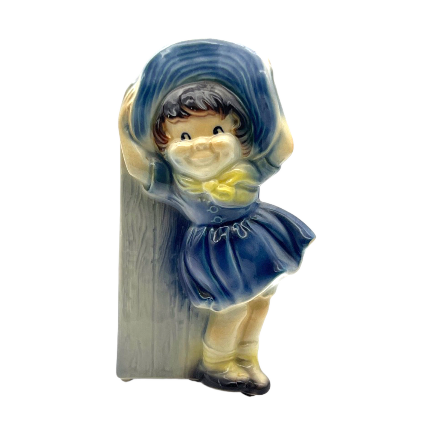 Royal Copley - Farm Boy & Girl Planter - Wall Pocket - Vintage - 6.5"