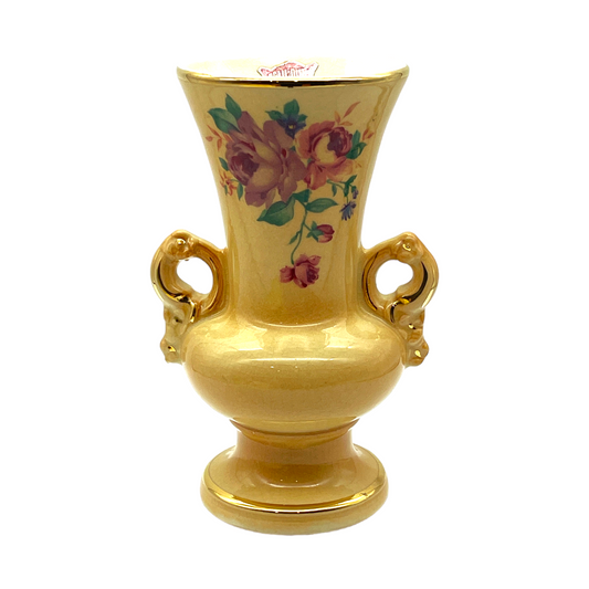 Spaulding China - Double Handle Gold Trim Osbourne Decal Vase - Vintage - 6"