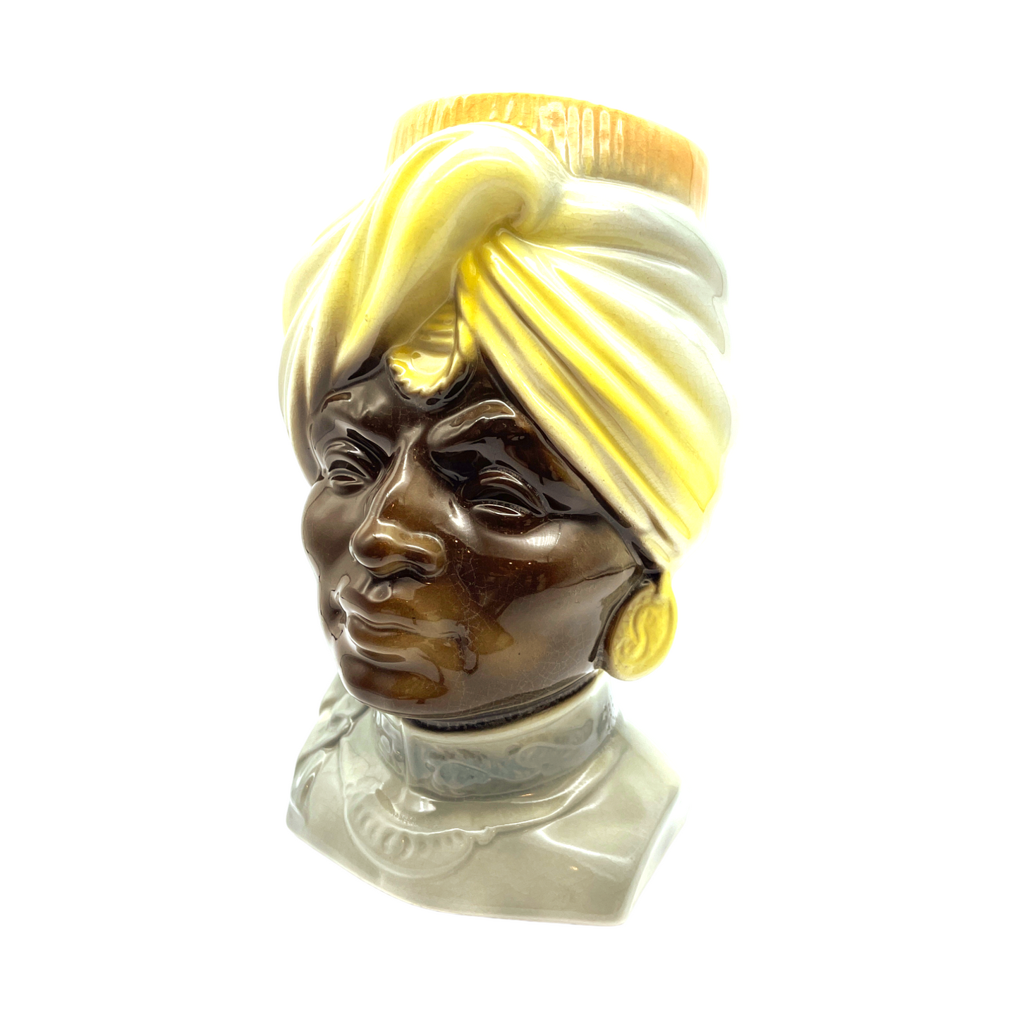 Royal Copley - Yellow/Blue Blackamoor Prince Wall Pocket- Vintage - 8"