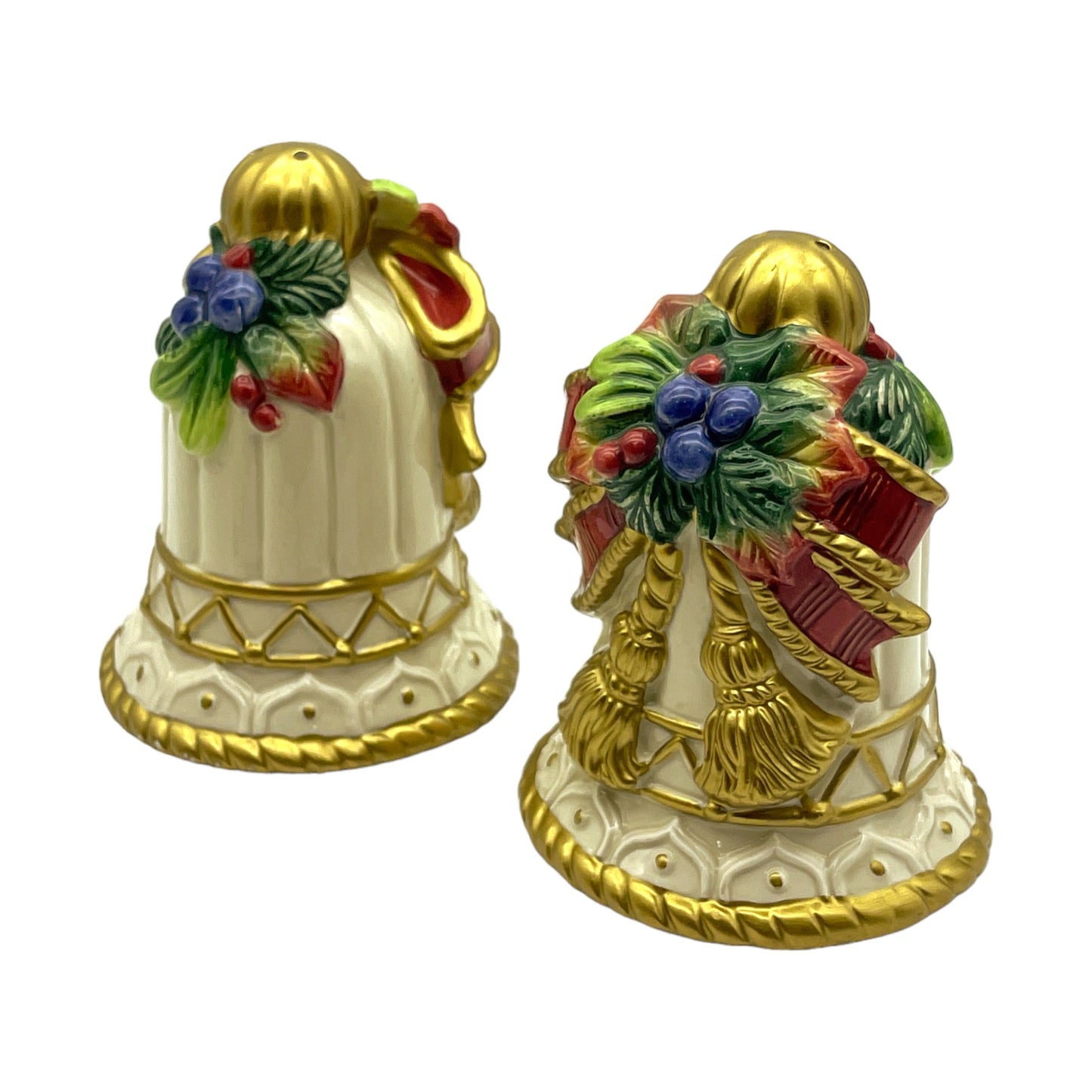 Fitz & Floyd - Christmas Bell Bow Fruit Salt & Pepper Shaker - 4"