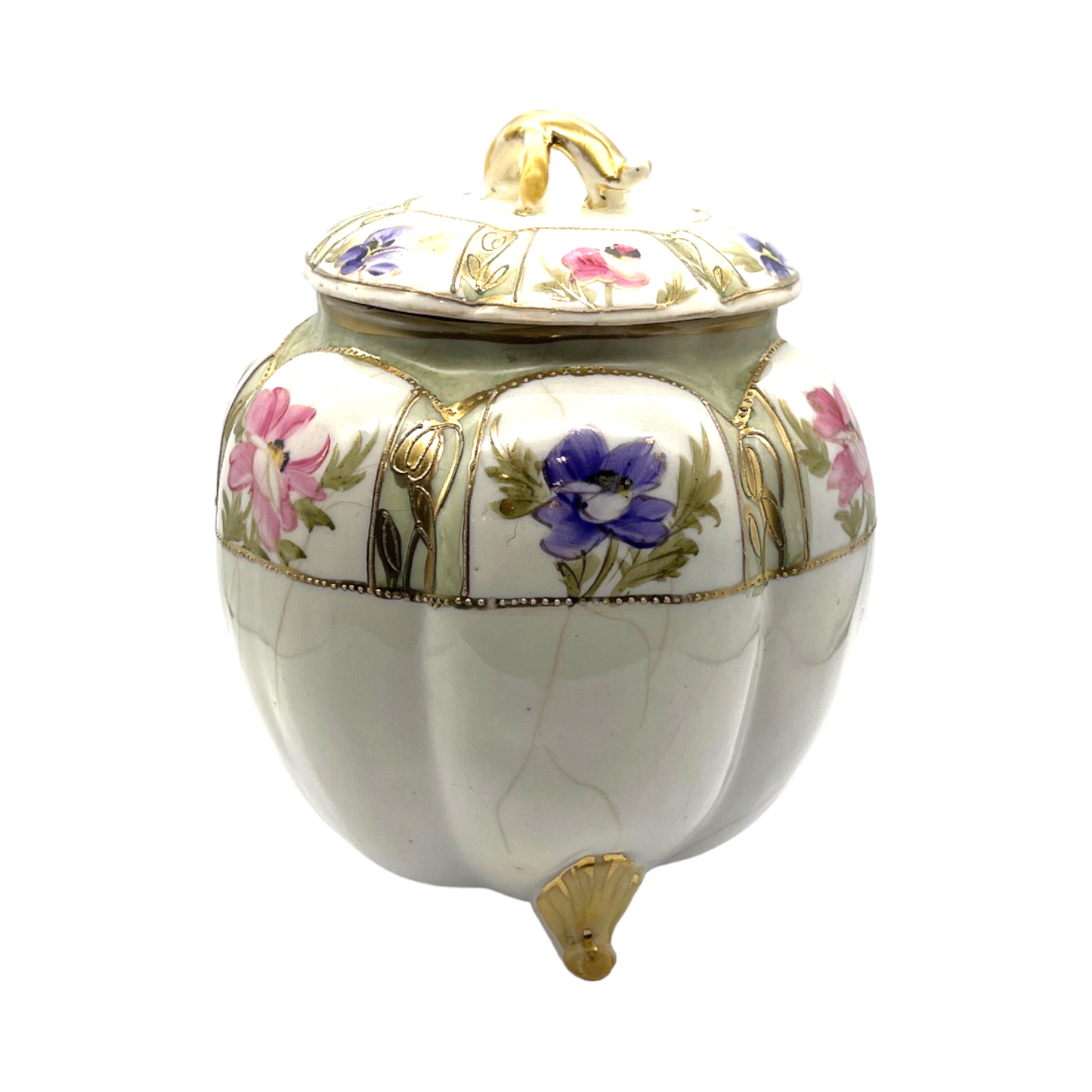 Nippin China - Biscut Jar Nouveau Gold Gilt & Floral Motif -1900's - 8"