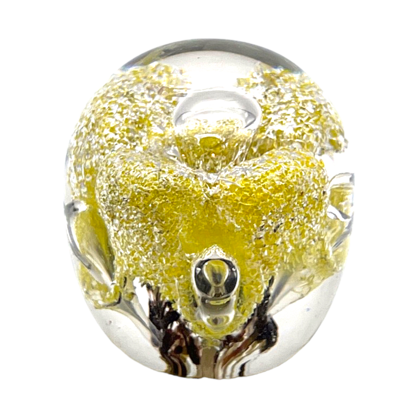 Murano Art Glass - Gold & Bubble Paperweight - 3.5"