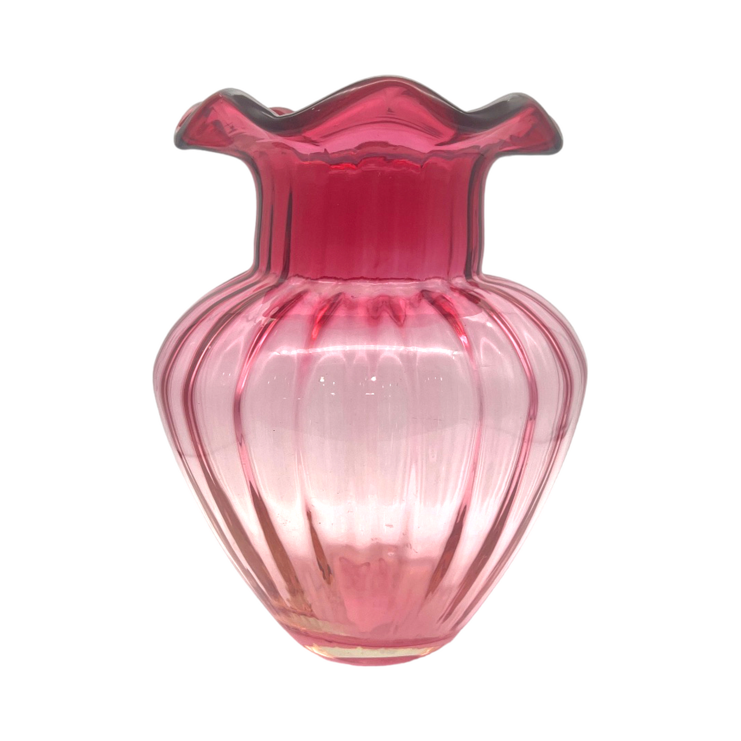 Pilgrim Glass - Cranberry Ruffle Edge Vase - Vintage - 9.5"
