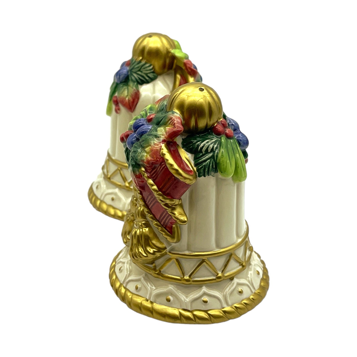 Fitz & Floyd - Christmas Bell Bow Fruit Salt & Pepper Shaker - 4"