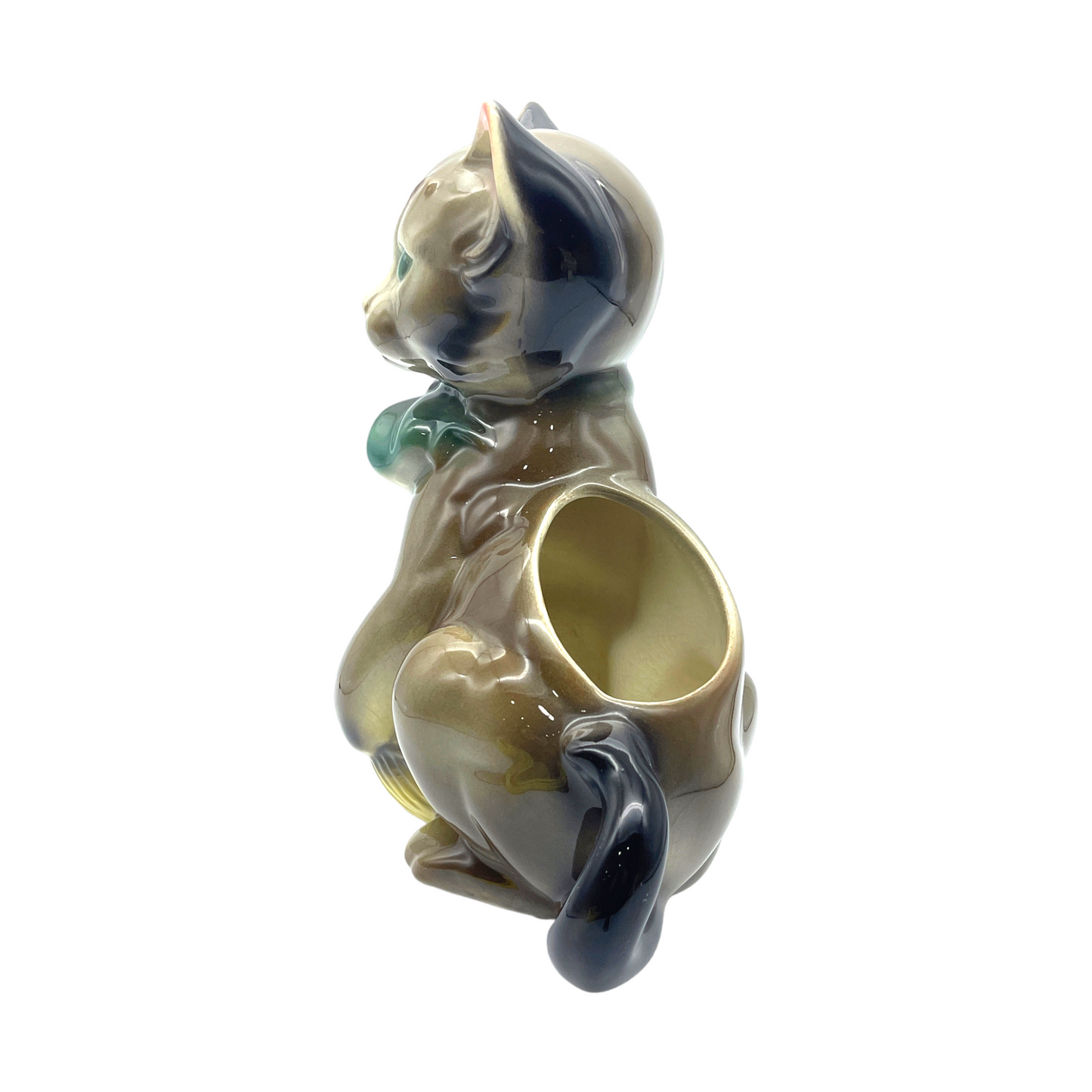Royal Copley - Kitten With Yellow Ball Of Yarn Planter - Vintage - 8"