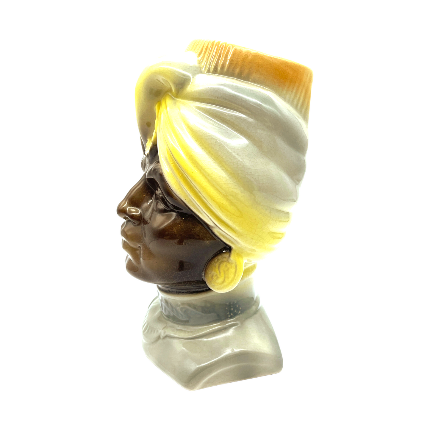 Royal Copley - Yellow/Blue Blackamoor Prince Wall Pocket- Vintage - 8"