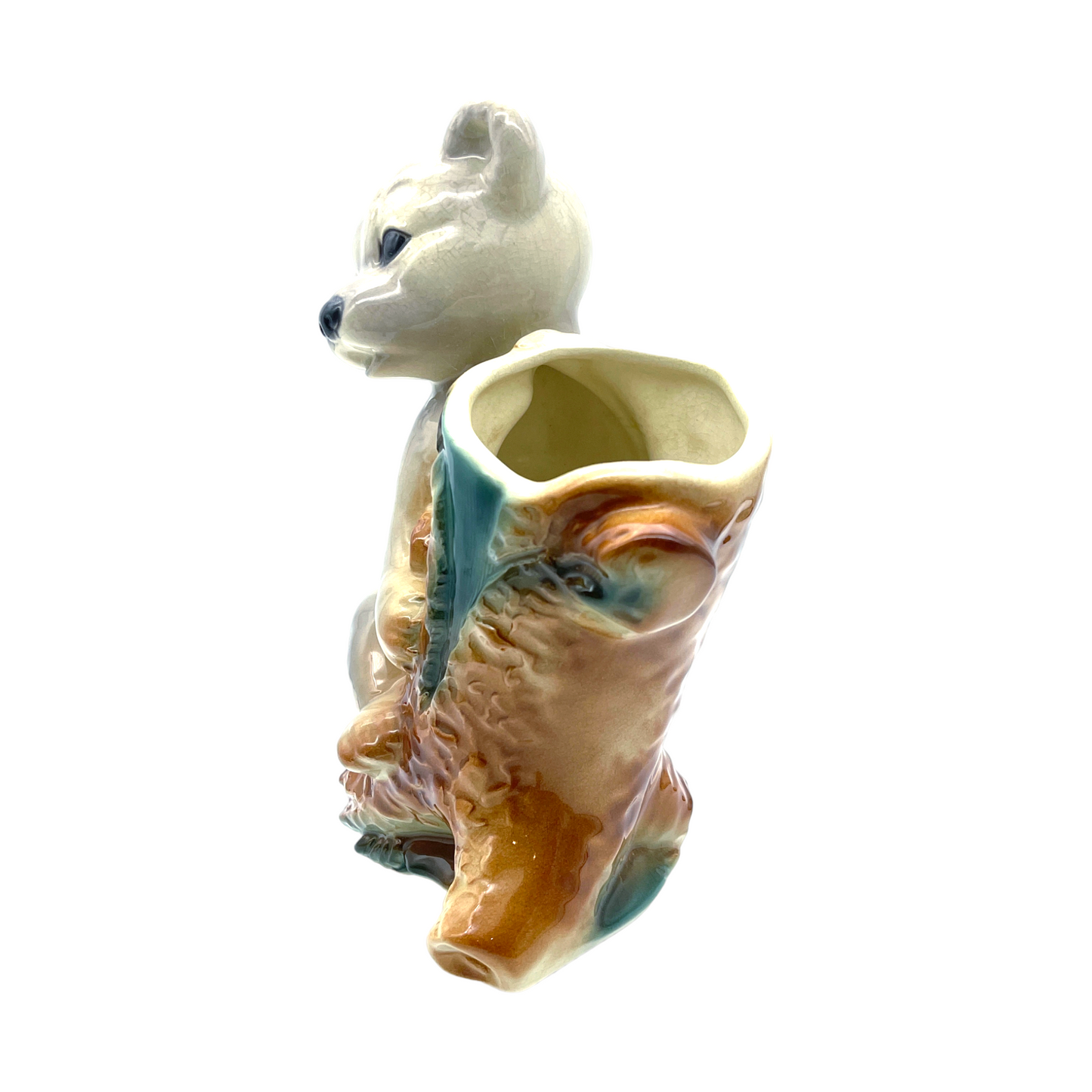 Royal Copley - Bear Cub Clinging On Stump - 8.5"