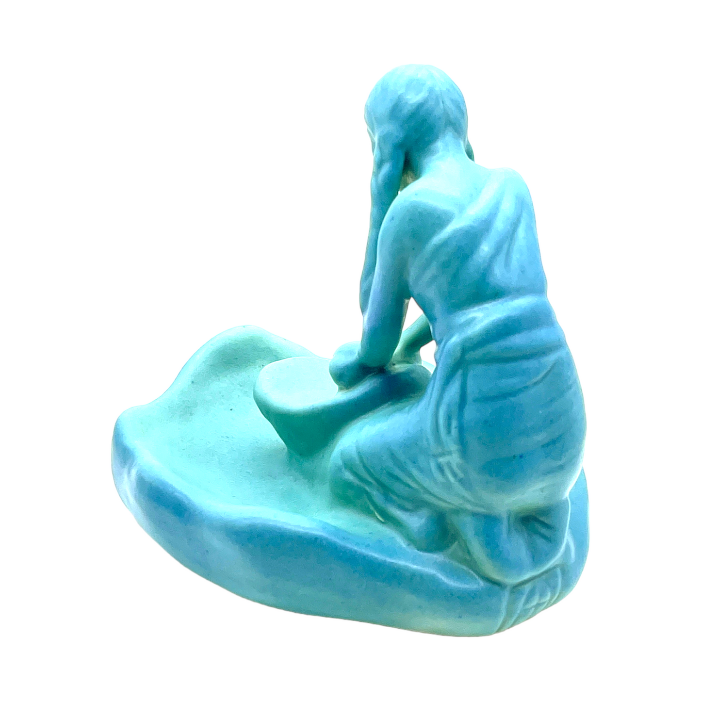 Van Briggle Potter - Ming Blue Indian Girl Grinding Corn - Vintage - Mint - 6"