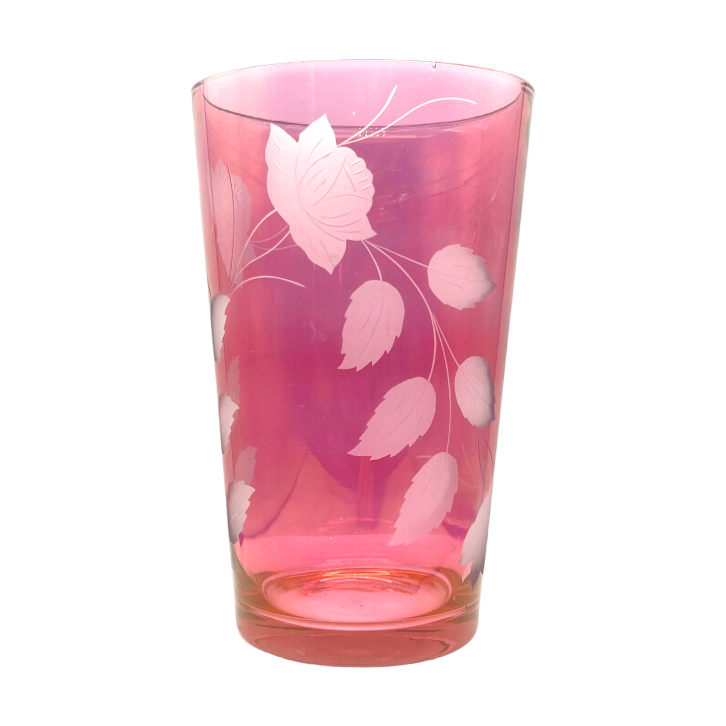 Vintage Rose Etched Cranberry Vase - Artistry Preserved