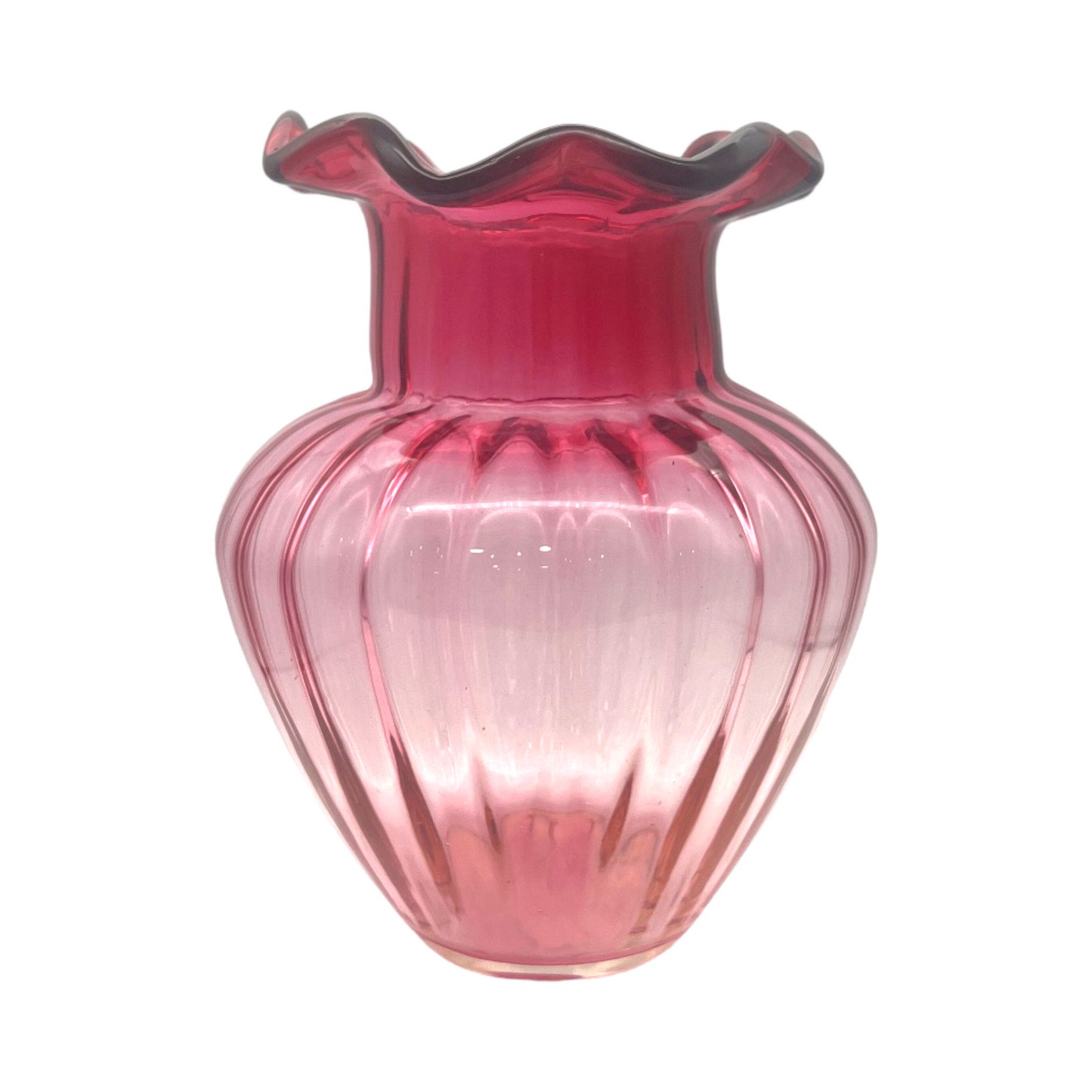 Pilgrim Glass - Cranberry Ruffle Edge Vase - Vintage - 9.5"