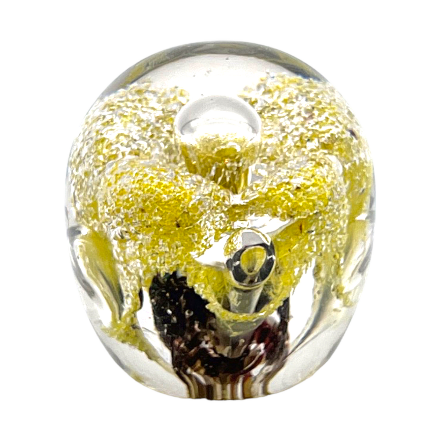 Murano Art Glass - Gold & Bubble Paperweight - 3.5"