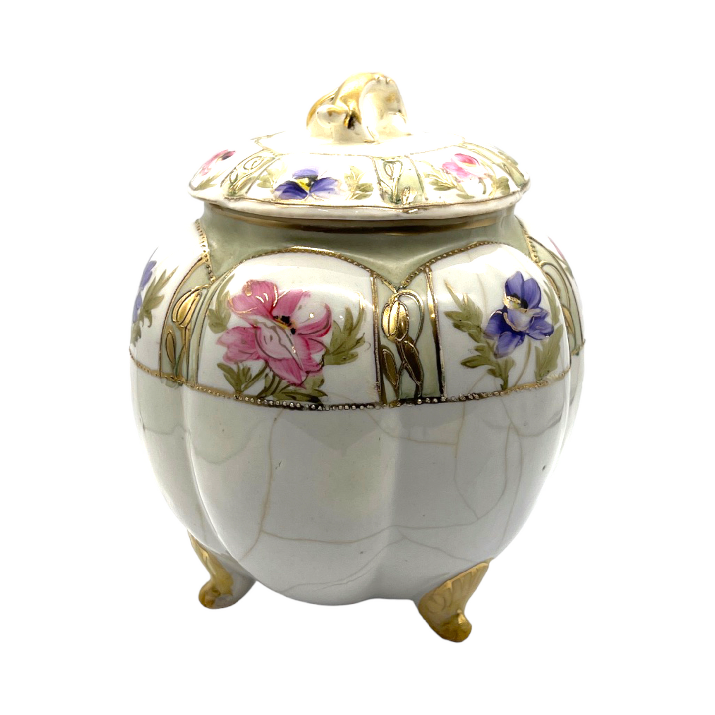 Nippin China - Biscut Jar Nouveau Gold Gilt & Floral Motif -1900's - 8"