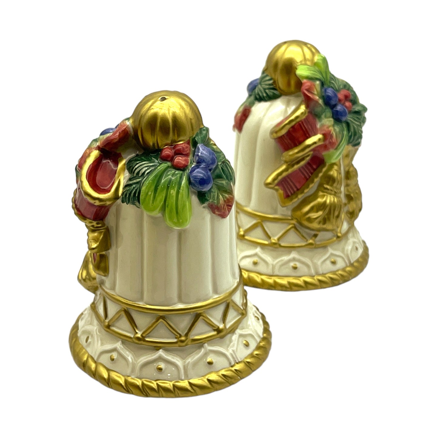 Fitz & Floyd - Christmas Bell Bow Fruit Salt & Pepper Shaker - 4"