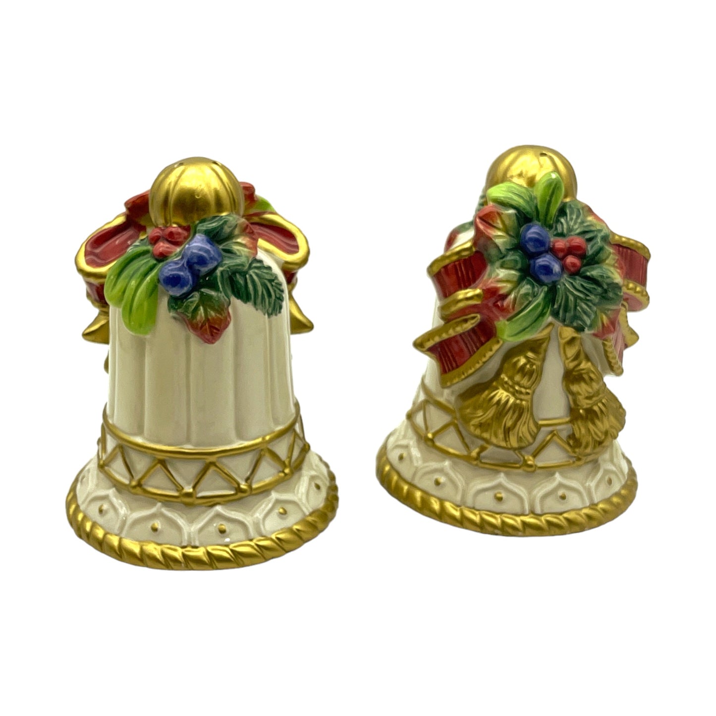 Fitz & Floyd - Christmas Bell Bow Fruit Salt & Pepper Shaker - 4"