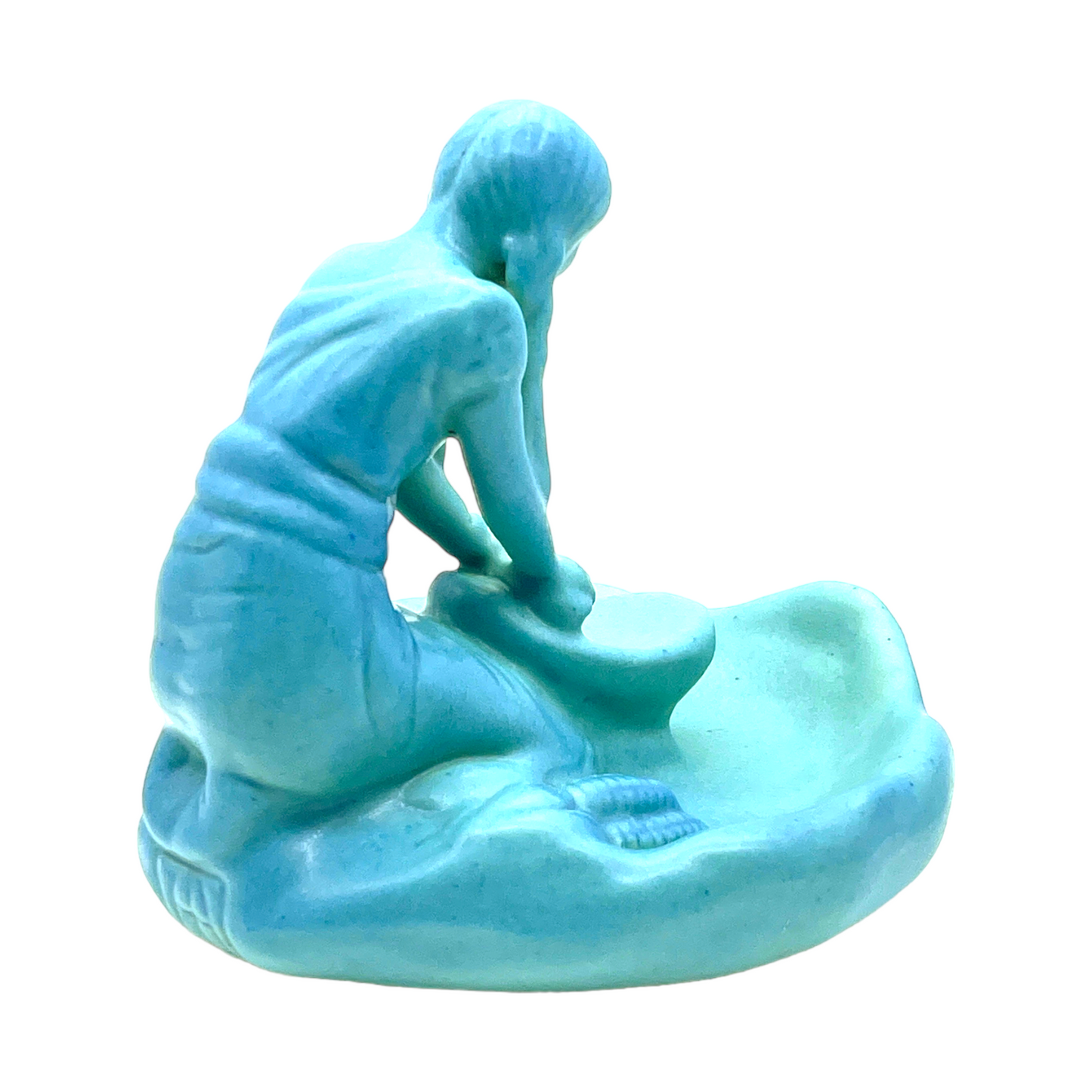 Van Briggle Potter - Ming Blue Indian Girl Grinding Corn - Vintage - Mint - 6"