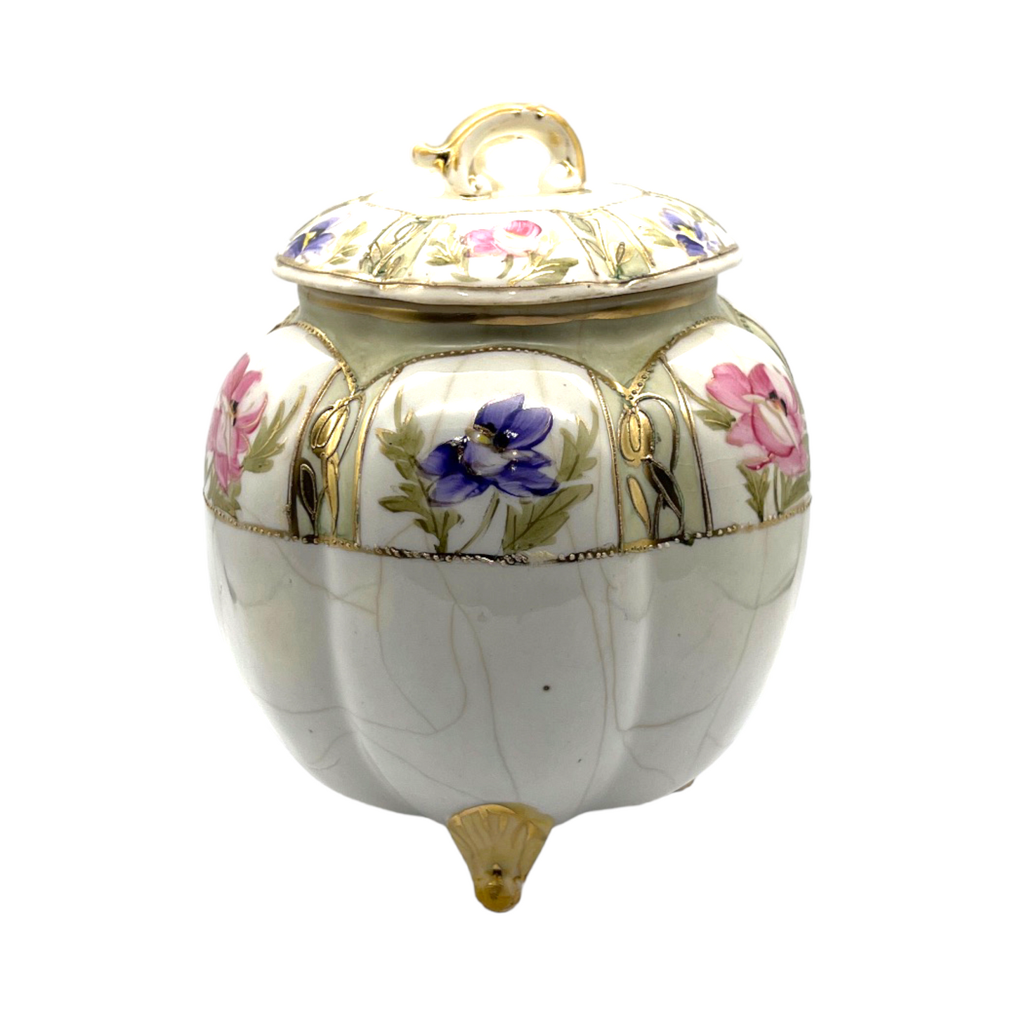 Nippin China - Biscut Jar Nouveau Gold Gilt & Floral Motif -1900's - 8"