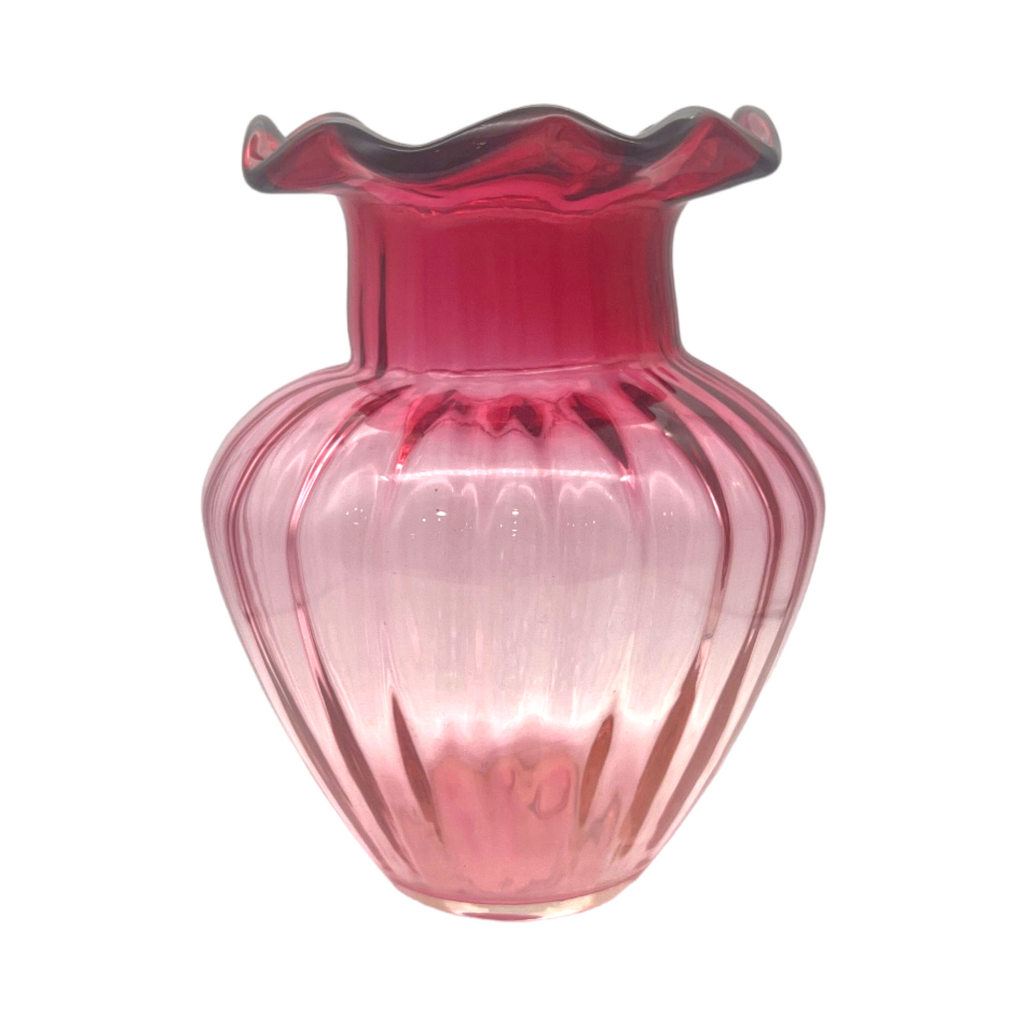 Pilgrim Glass - Cranberry Ruffle Edge Vase - Vintage - 9.5"