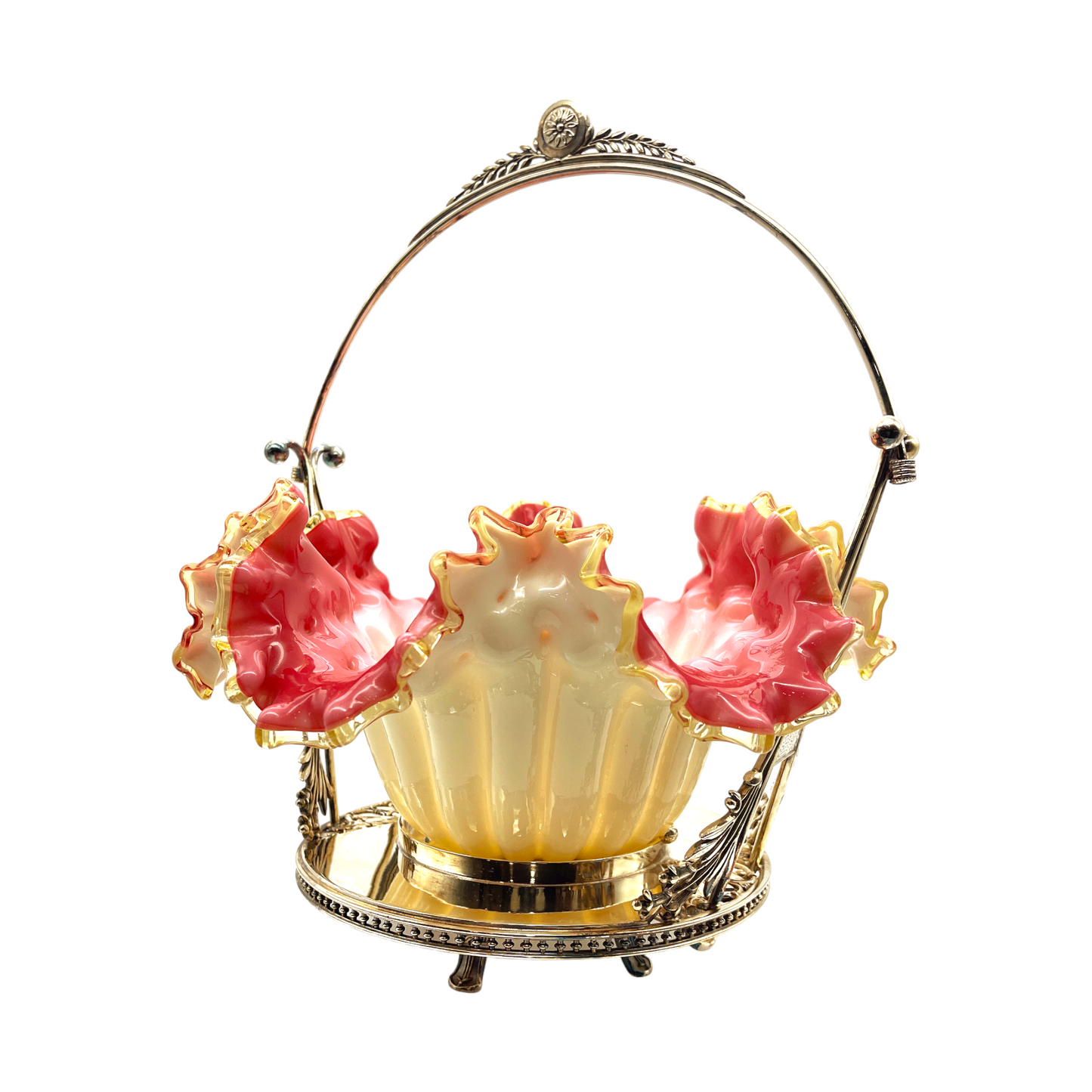 Opalescent Elegance: Cranberry Cased Glass Bridal Basket