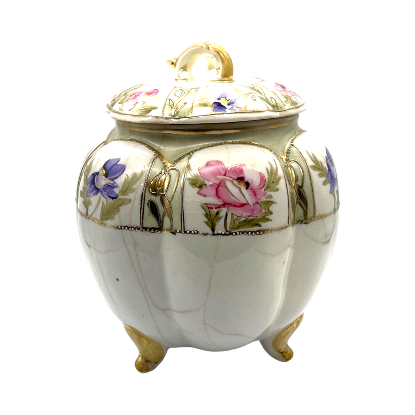 Nippin China - Biscut Jar Nouveau Gold Gilt & Floral Motif -1900's - 8"
