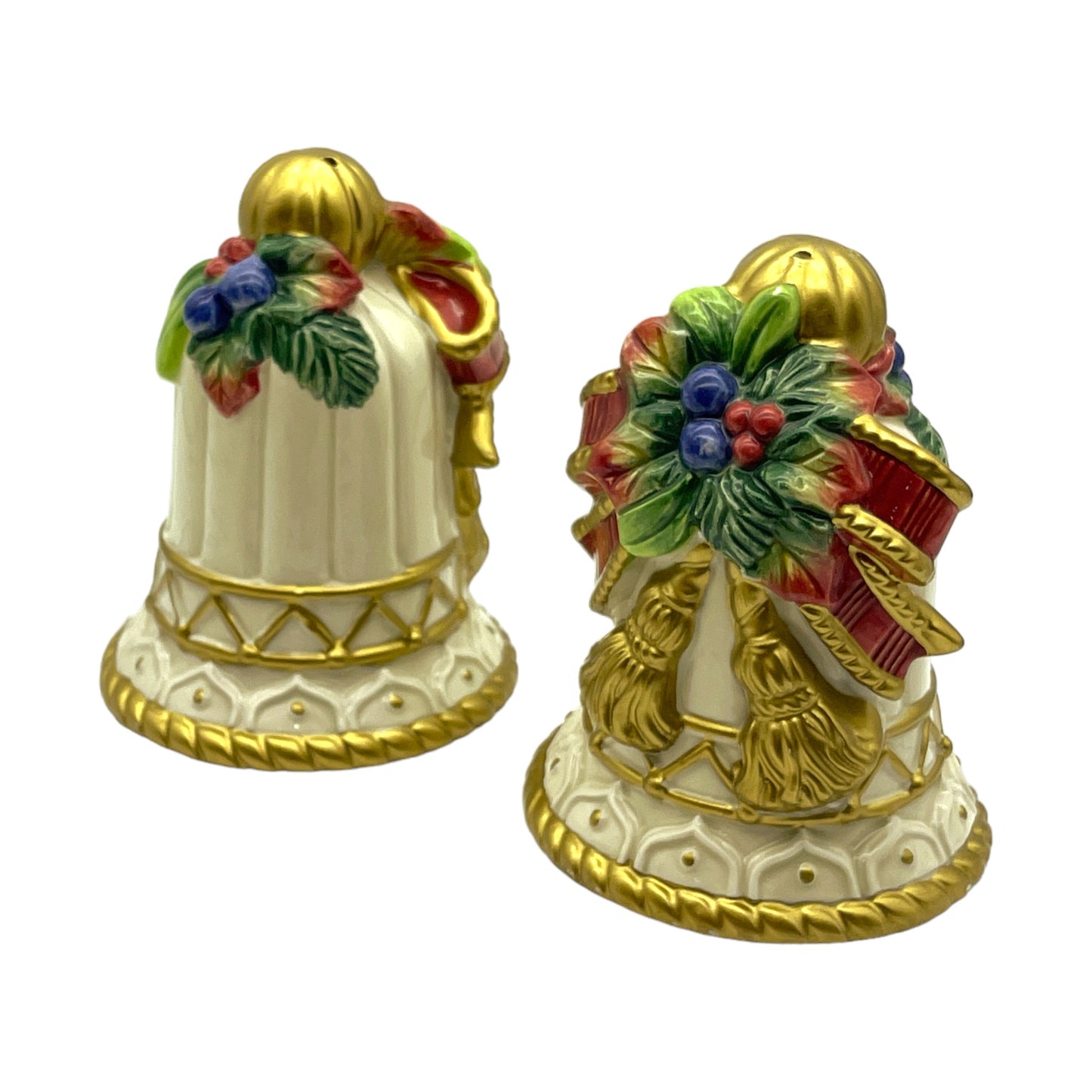 Fitz & Floyd - Christmas Bell Bow Fruit Salt & Pepper Shaker - 4"