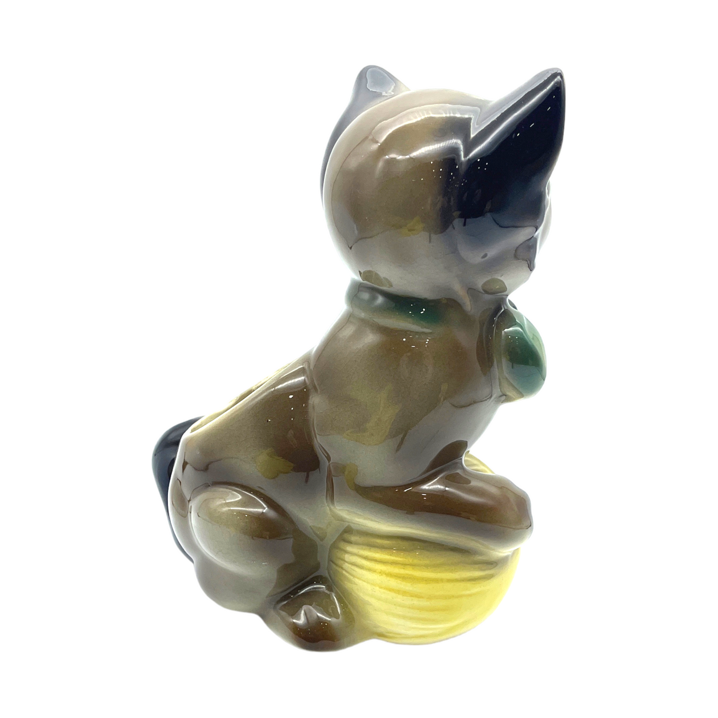 Royal Copley - Kitten With Yellow Ball Of Yarn Planter - Vintage - 8"