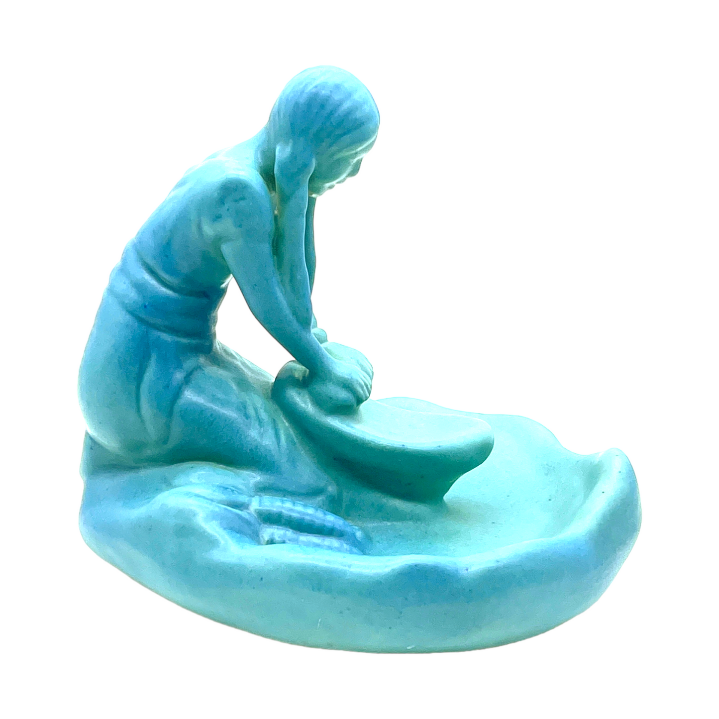 Van Briggle Potter - Ming Blue Indian Girl Grinding Corn - Vintage - Mint - 6"