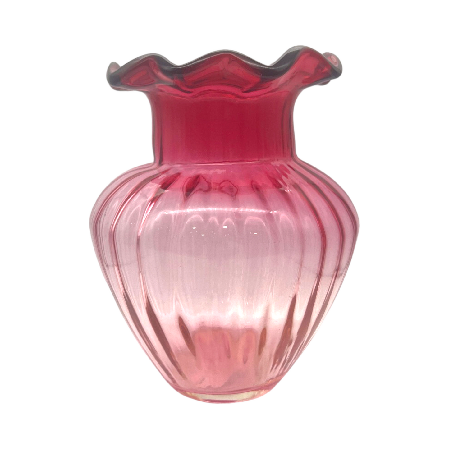 Pilgrim Glass - Cranberry Ruffle Edge Vase - Vintage - 9.5"