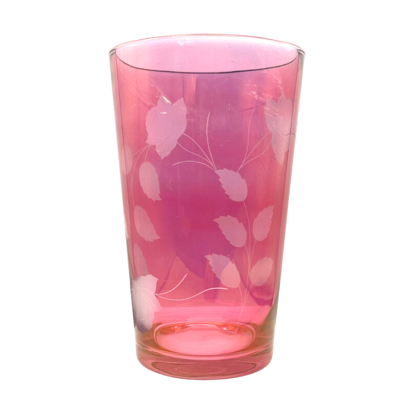 Vintage Rose Etched Cranberry Vase - Artistry Preserved