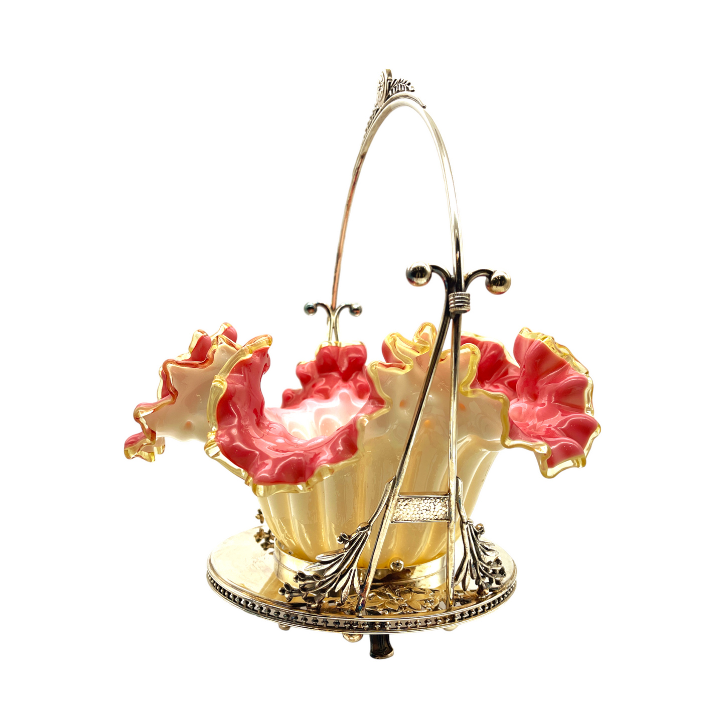 Opalescent Elegance: Cranberry Cased Glass Bridal Basket