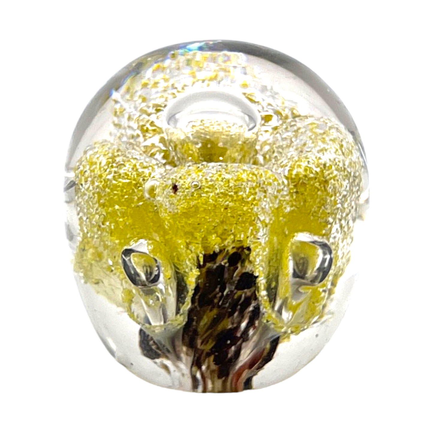 Murano Art Glass - Gold & Bubble Paperweight - 3.5"