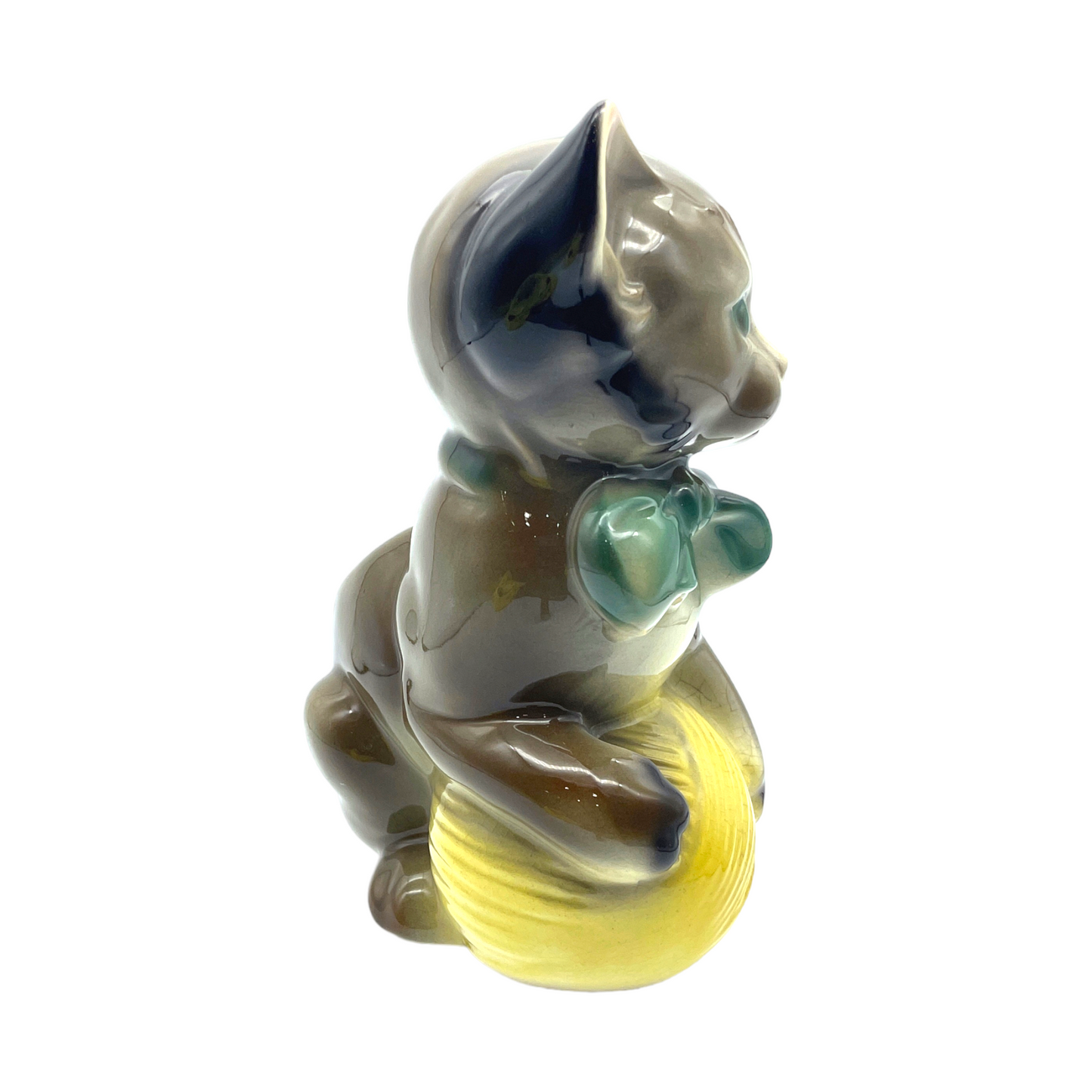 Royal Copley - Kitten With Yellow Ball Of Yarn Planter - Vintage - 8"
