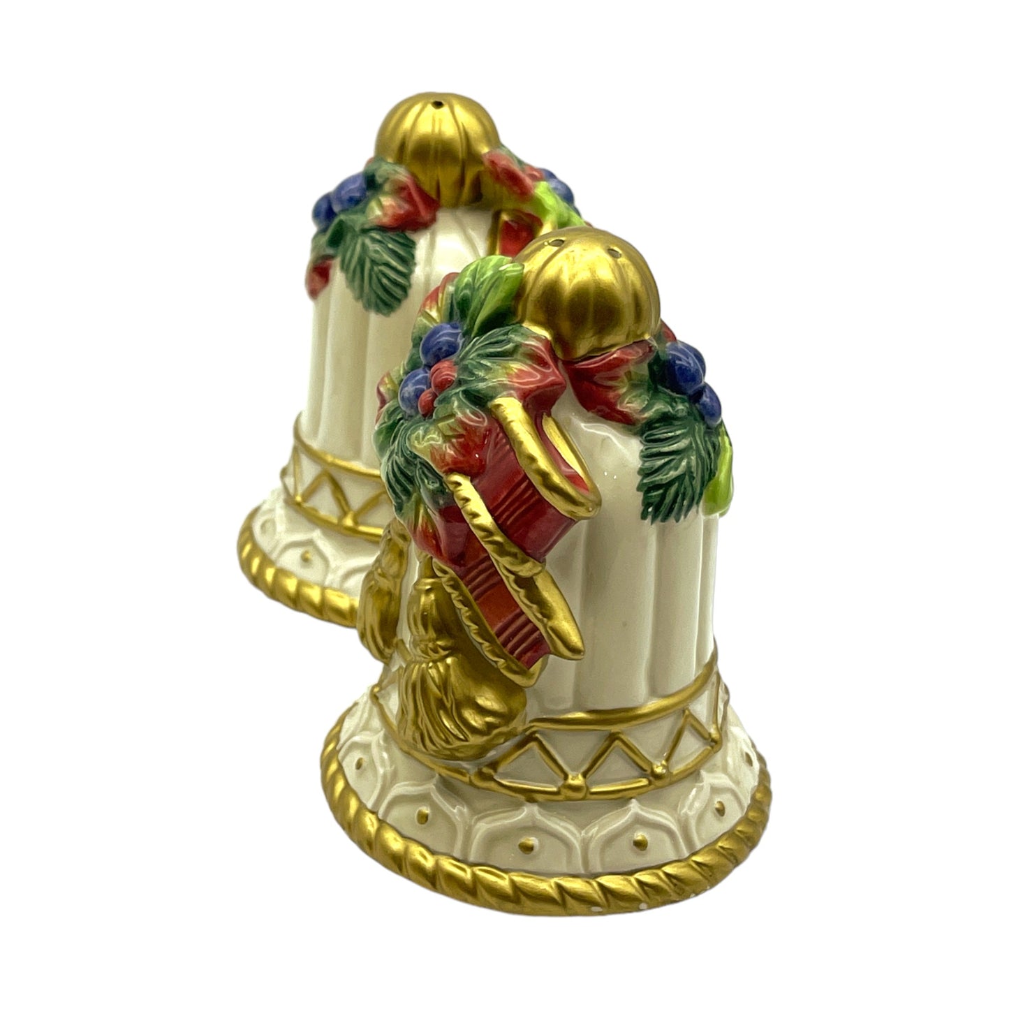Fitz & Floyd - Christmas Bell Bow Fruit Salt & Pepper Shaker - 4"