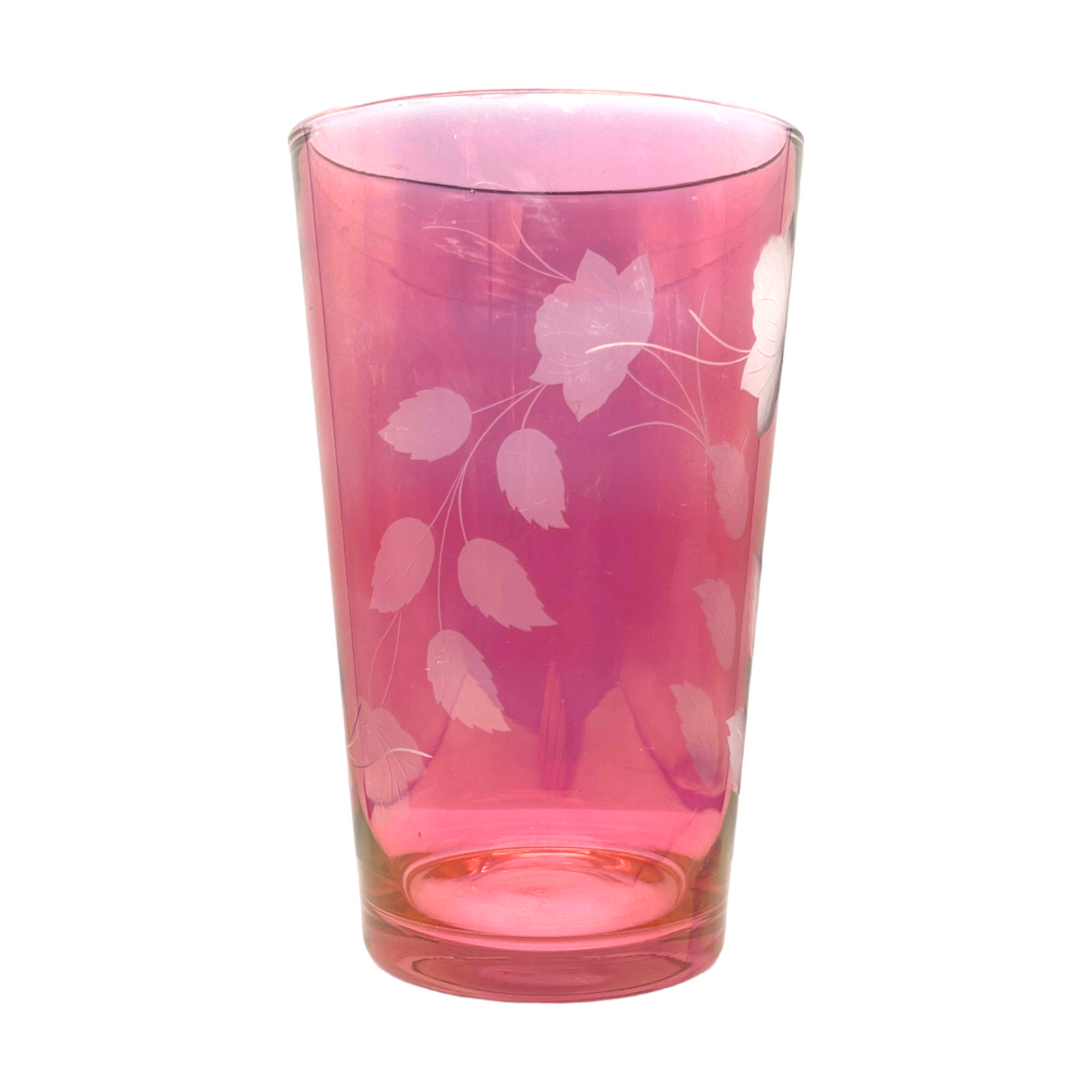 Vintage Rose Etched Cranberry Vase - Artistry Preserved