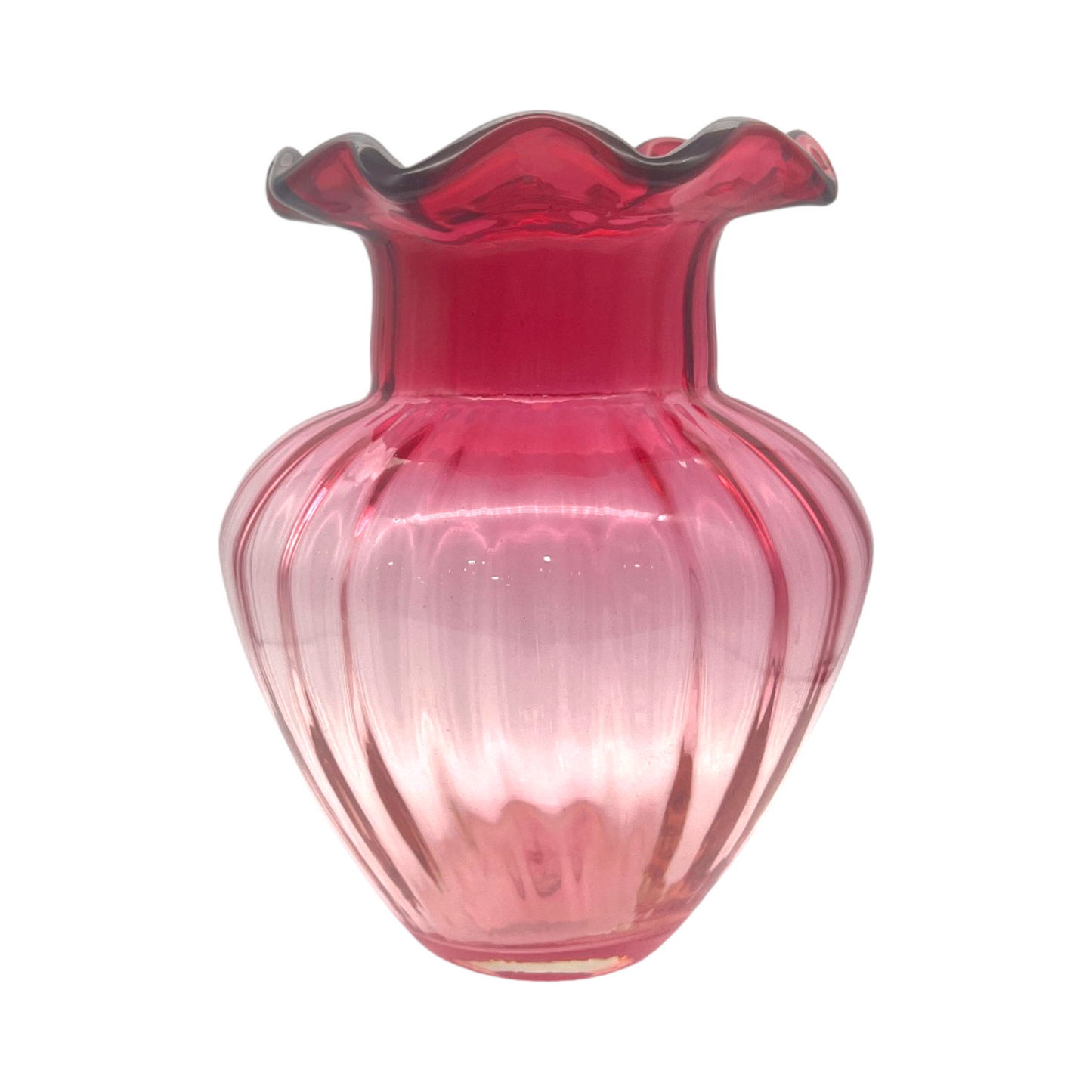 Pilgrim Glass - Cranberry Ruffle Edge Vase - Vintage - 9.5"