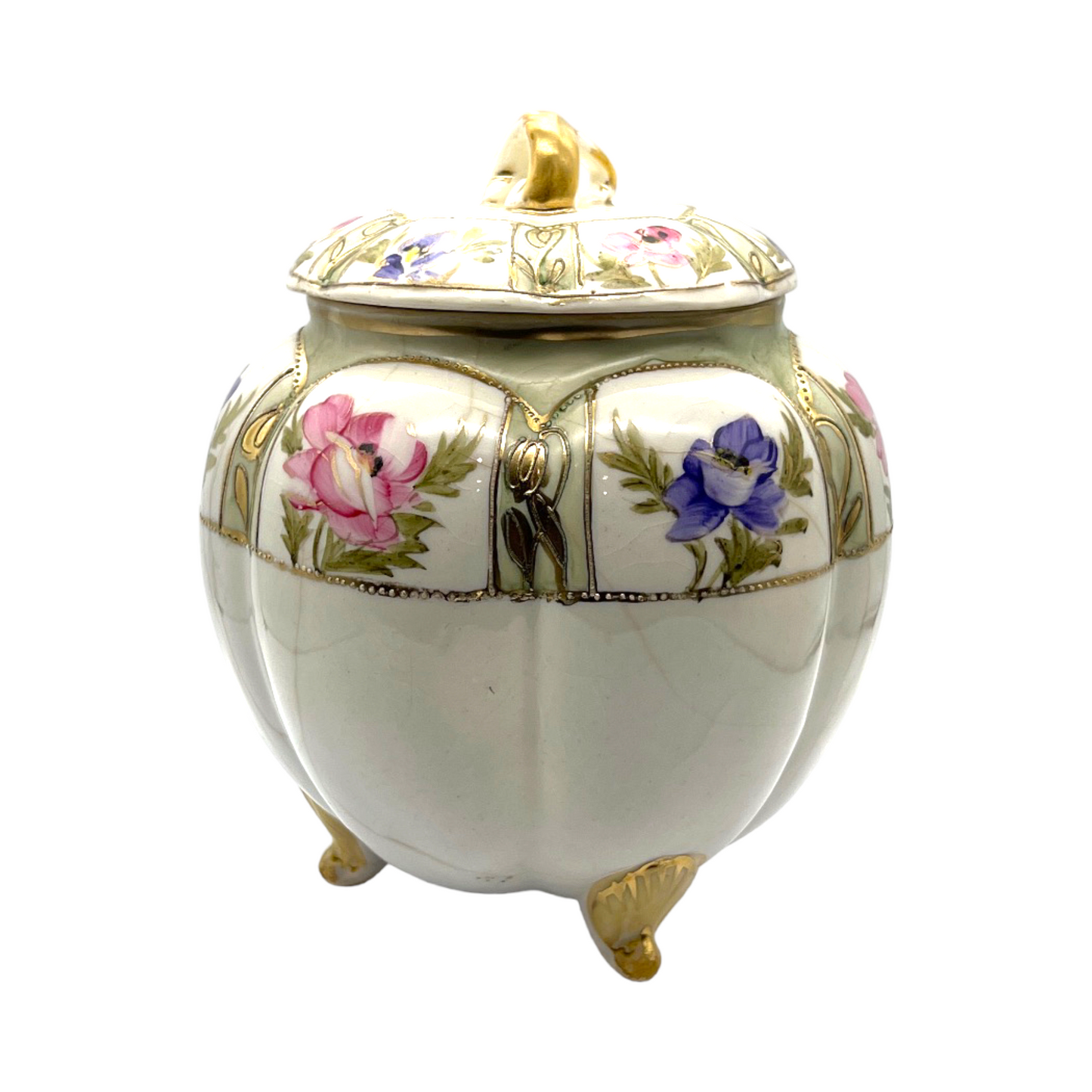 Nippin China - Biscut Jar Nouveau Gold Gilt & Floral Motif -1900's - 8"
