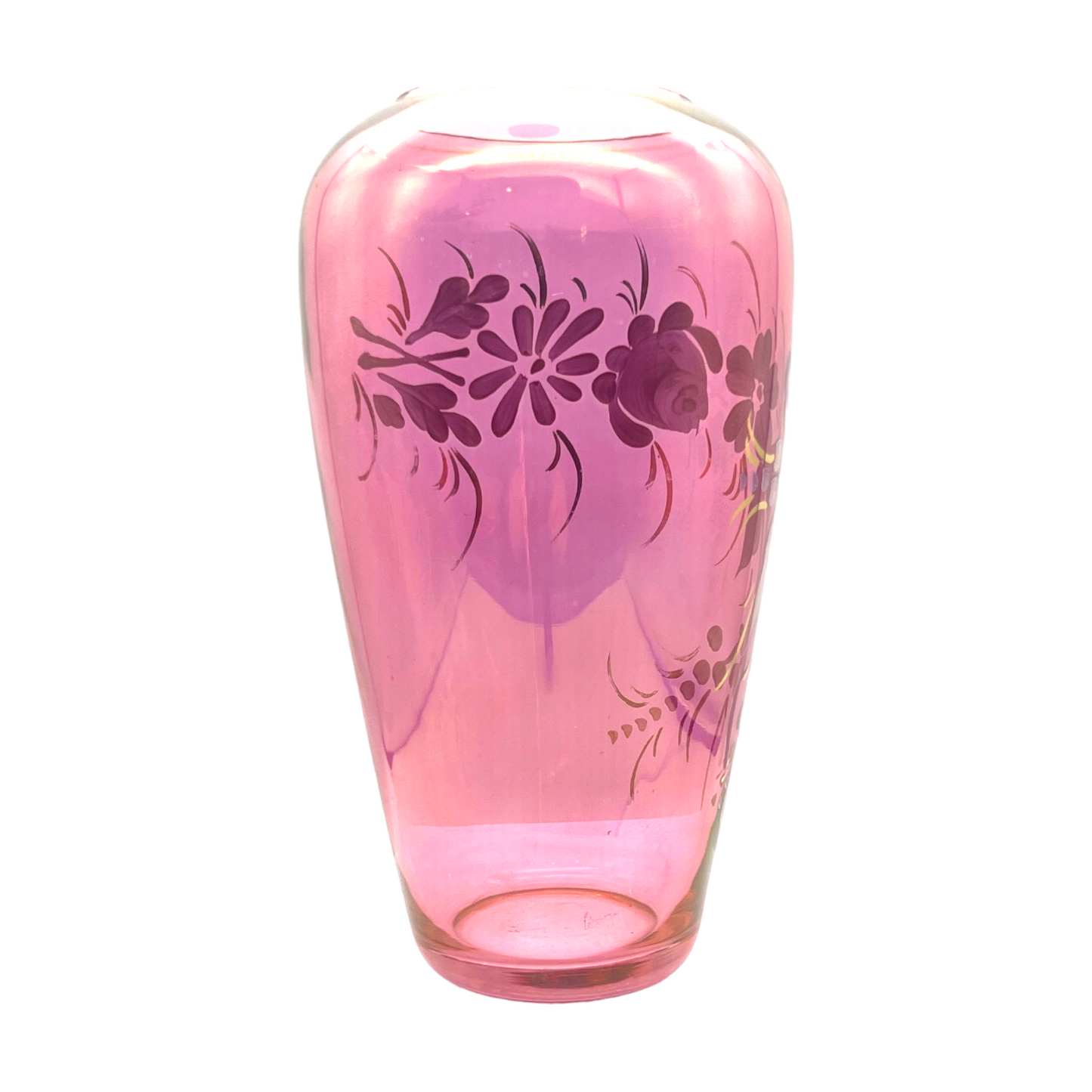 Elegant Vintage Cranberry Vase: Hand-Painted Beauty with Gold Accents