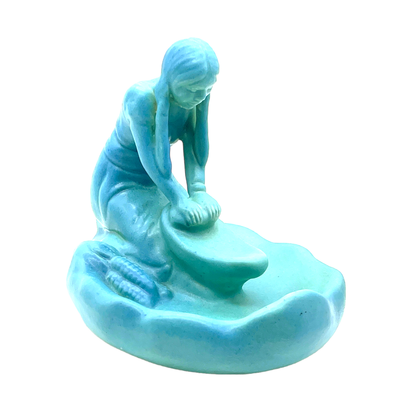 Van Briggle Potter - Ming Blue Indian Girl Grinding Corn - Vintage - Mint - 6"