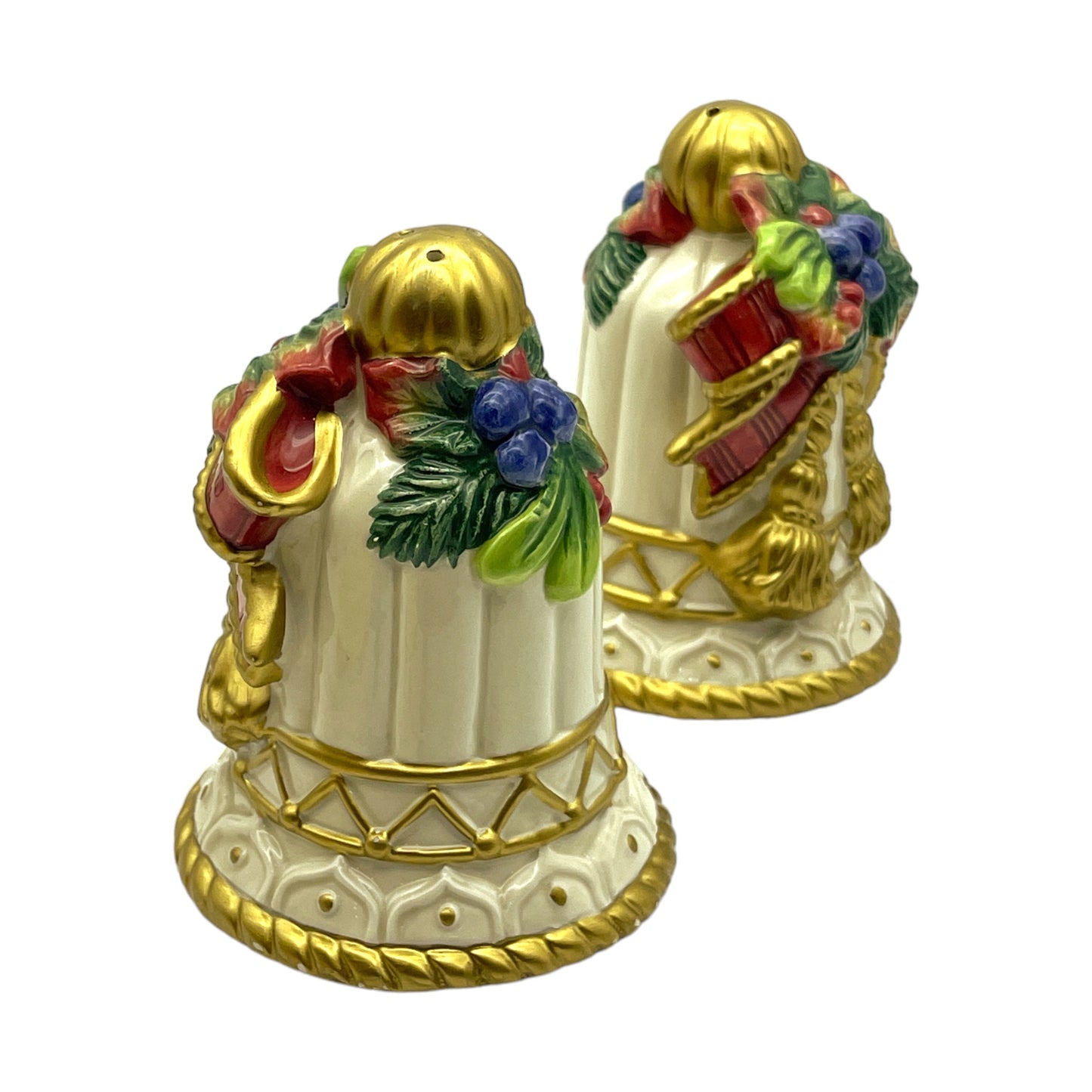 Fitz & Floyd - Christmas Bell Bow Fruit Salt & Pepper Shaker - 4"