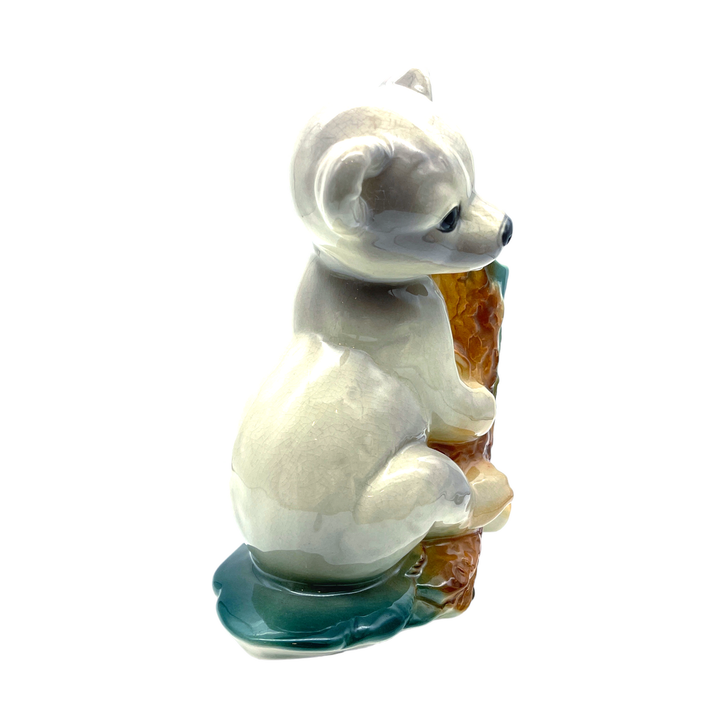 Royal Copley - Bear Cub Clinging On Stump - 8.5"