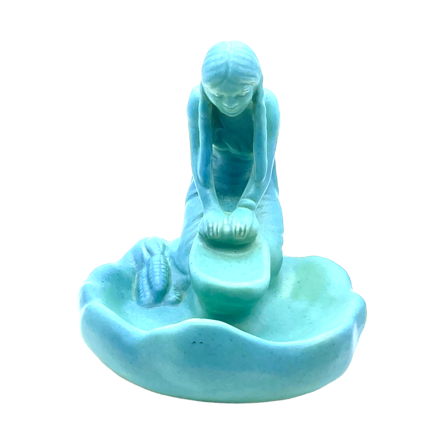 Van Briggle Potter - Ming Blue Indian Girl Grinding Corn - Vintage - Mint - 6"